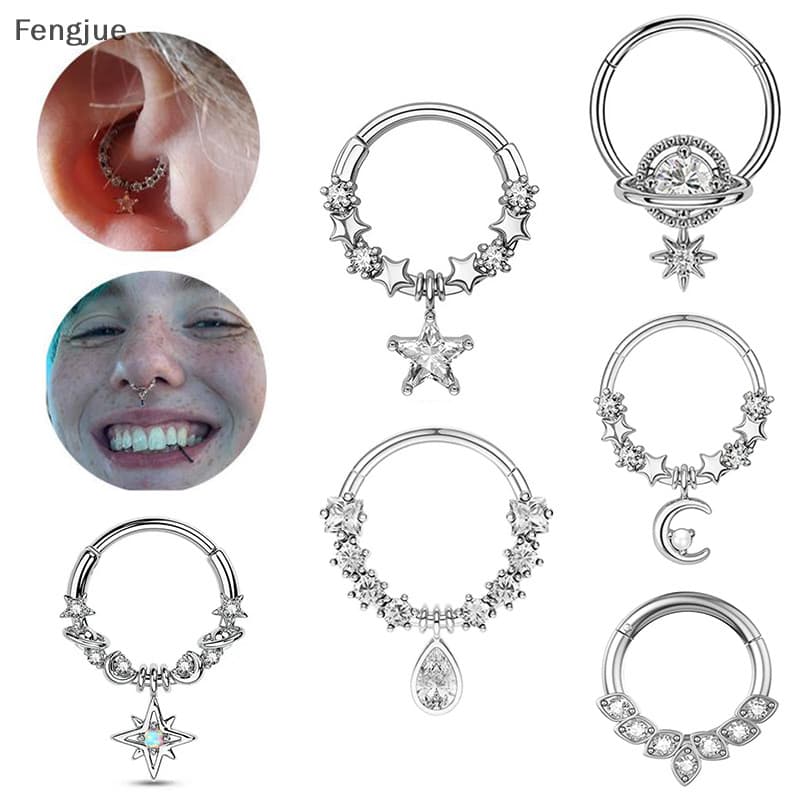FG Crystal Stainless Steel Septum Hoop Clicker Nose Ring Earrings 60-100 Pieces BR