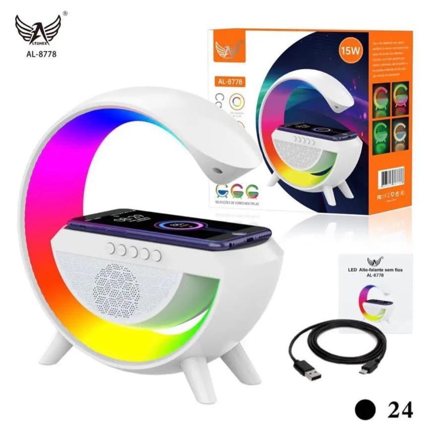 Caixa de som G Speaker Carregador por Indução Luminária RGB