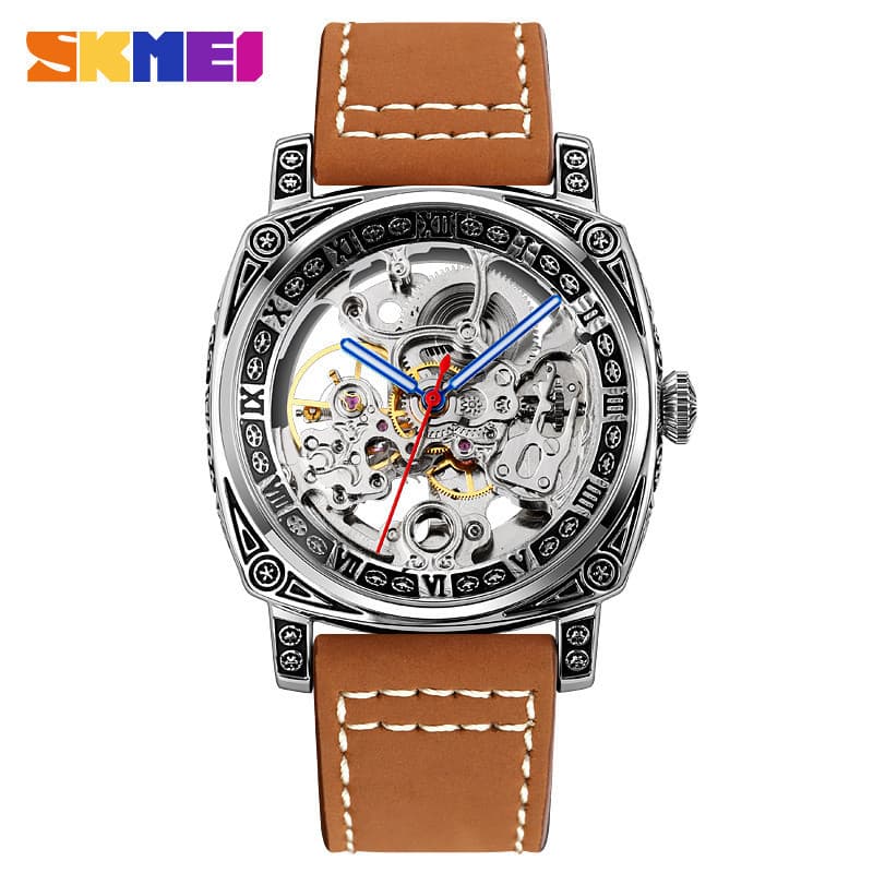 SKMEI Top Brand Luxury Leather Strap Relógios Automáticos De Pulso Mecânicos Simples Relógio Masculino À Prova D'água reloj hombre 9271