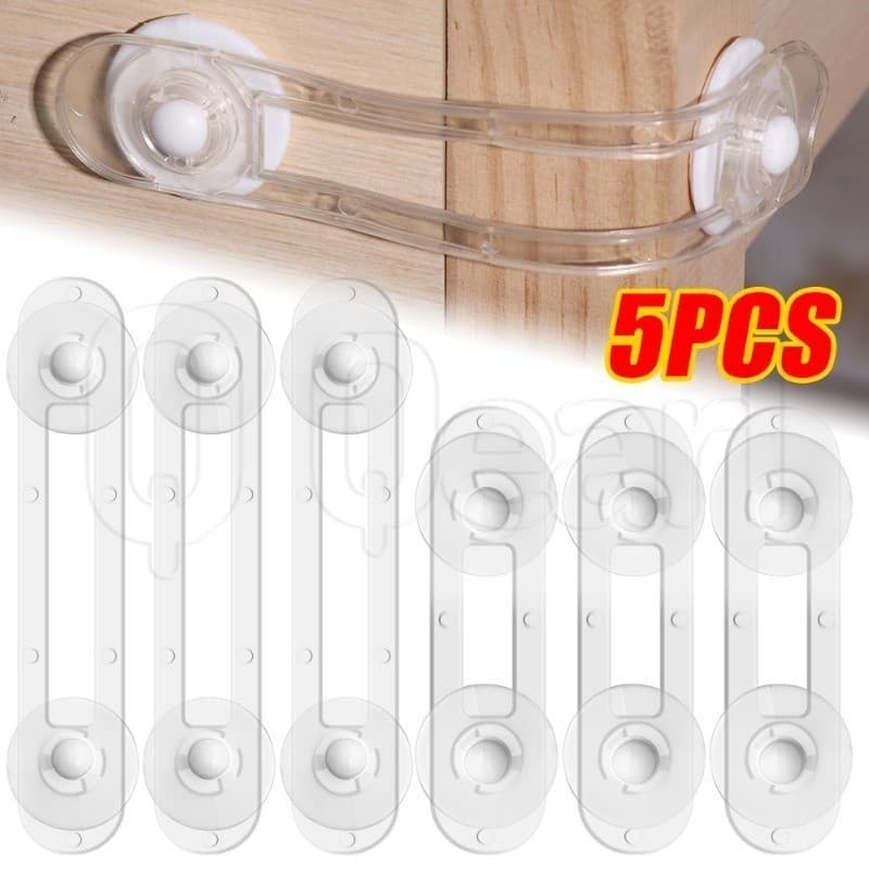 5Pcs Trava De Segurança De Gaveta Transparente-Para Bebês Anti-Abertura Do Cinto Macio-Fivela pinch , Colisão Sem Soco Frigorífico De Porta De Armário