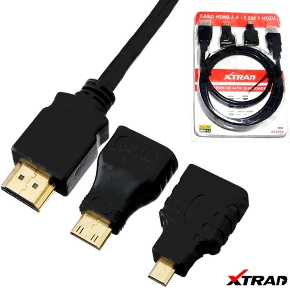 Cabo Hdmi 1,8M 4 Em 1 HDTV Mini HDMI Micro HDMI Xtrad XT2063