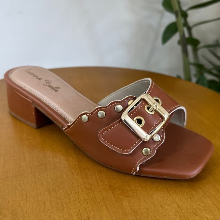 Sandalia Feminina Tamanco Salto Bloco Medio Tamanquinho Confortavel Casual Fivela Promoção REF 504