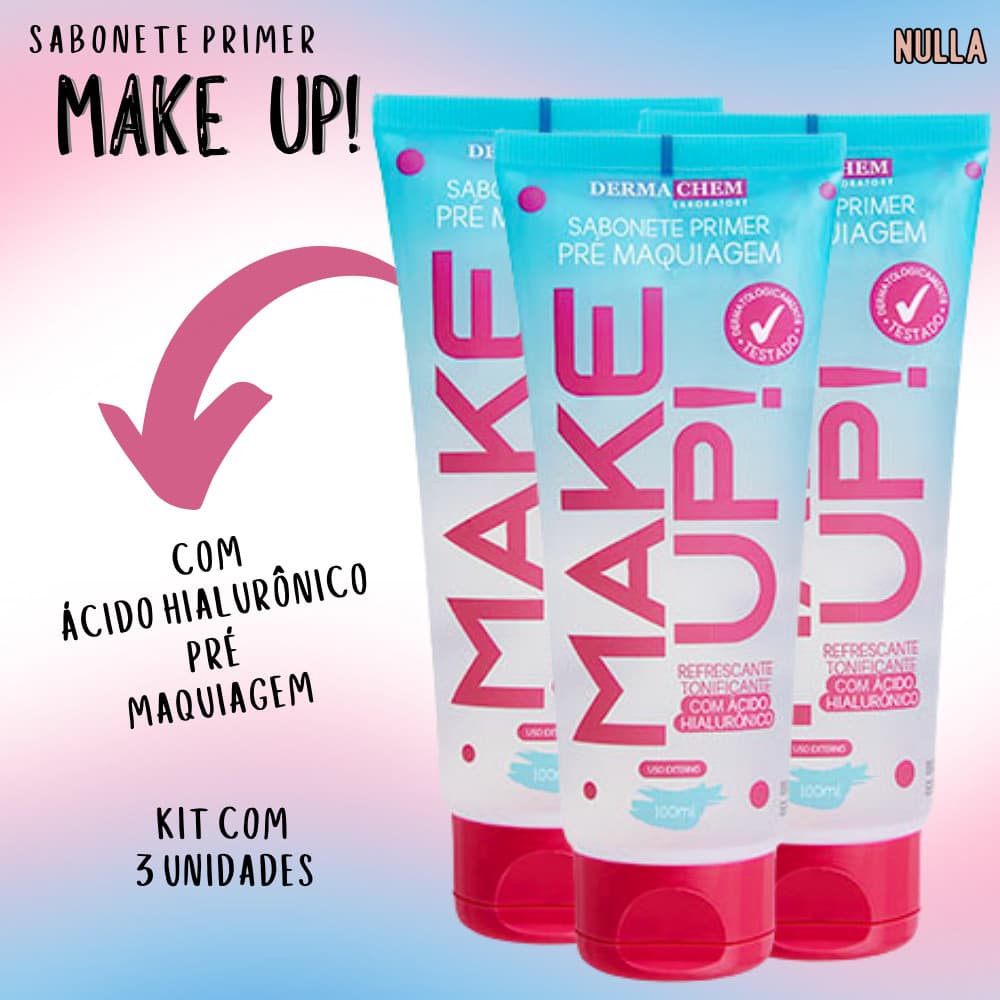 Kit c/ 3 unid. Sabonete Primer Pré Maquiagem MAKE UP Dermachem 100 ml cada
