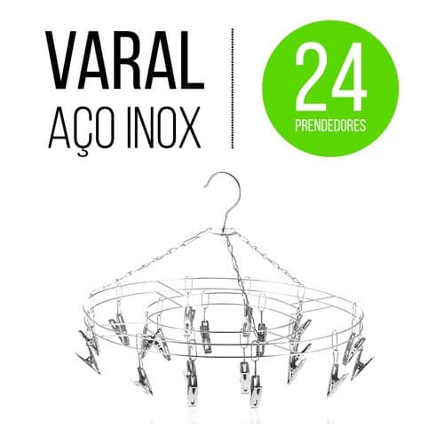 VARAL 24 PRENDEDORES ROUPA INTIMA MEIA CALCINHA INOX MINI