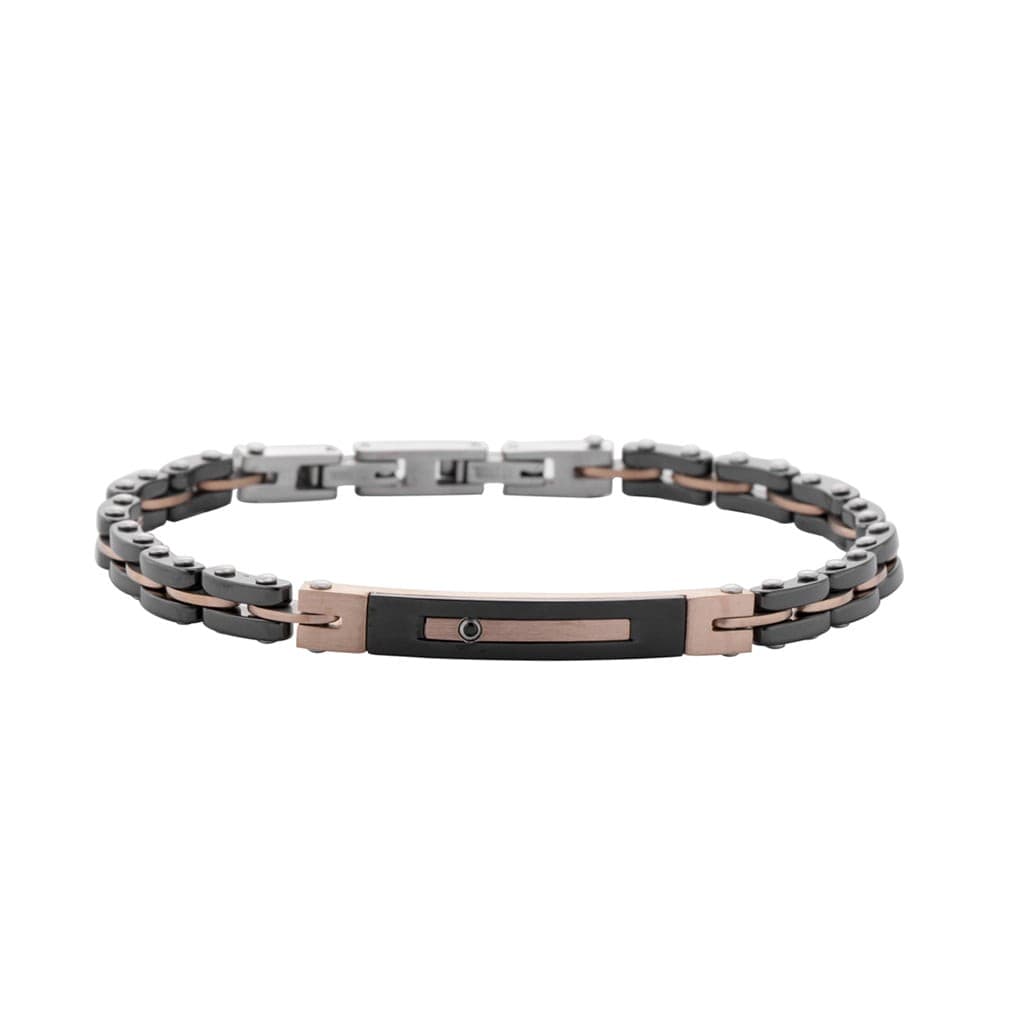 BRACELETE 21CM COM PLACA ROSE/BLACK E ZIRCÔNIA NEGRA - Aço