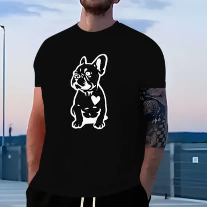 Linda Camiseta Larga Oversized Estampa Cachorro Bulldog Frances Fofo Minimalista Masculina