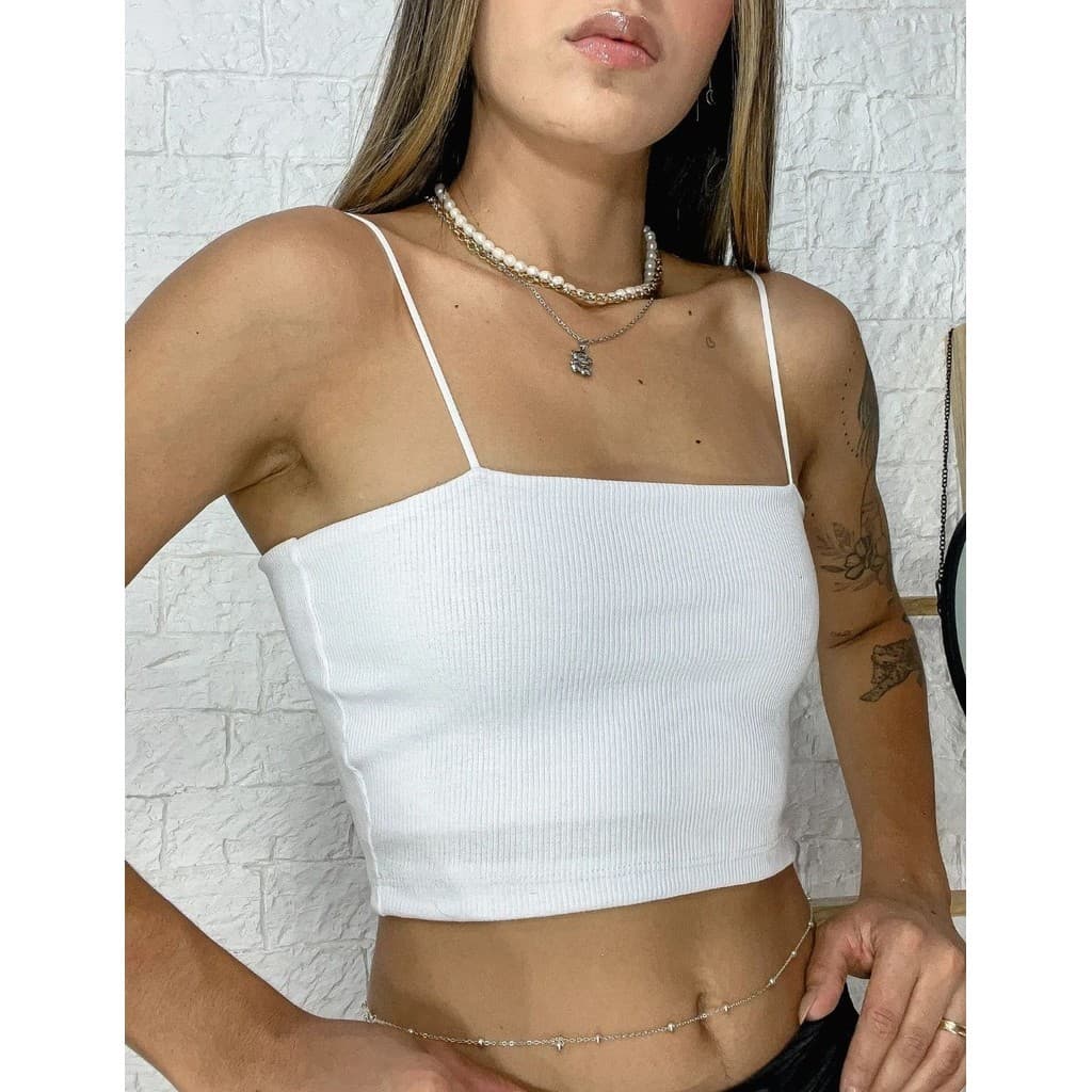 Kit 2 Cropped Feminino Zara Alcinha Top faixa Canelado Top Alça Fina Cropped Ribana Forrado Preto Branco