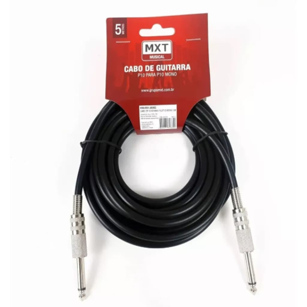 Cabo de Áudio MXT P10 Mono 5M para Guitarra, Violão, Baixo, Teclado, Ukulele e Cavaco