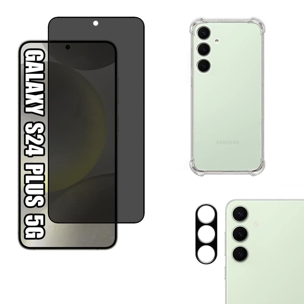 KIT Para Samsung Galaxy S24 Plus 5g | Película de Privacidade 3D - Capa Anti Impacto - Película da Câmera 3D