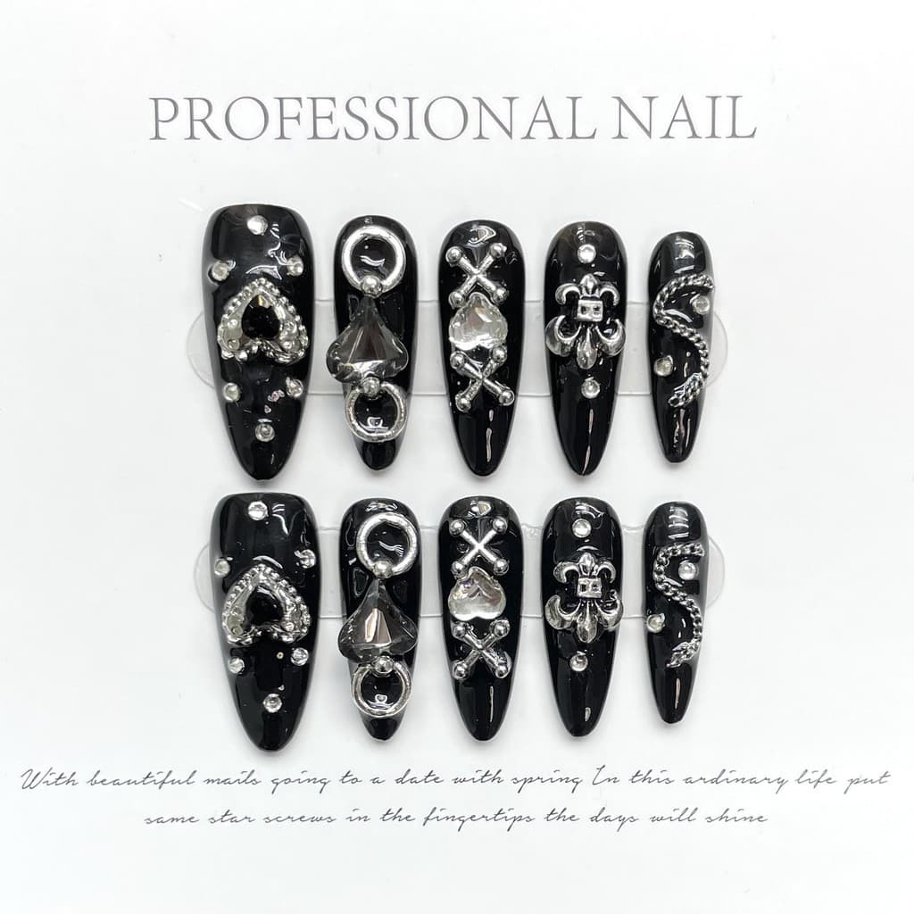 [HANDMADE] Unhas artificiais escuro estilo fresco Babes fototerapia unhas reutilizáveis e removíveis