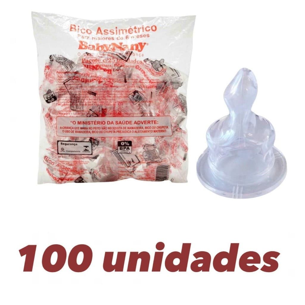 Bico De mamadeira Anatômico 100% Silicone 100 Unidades Baby Nany