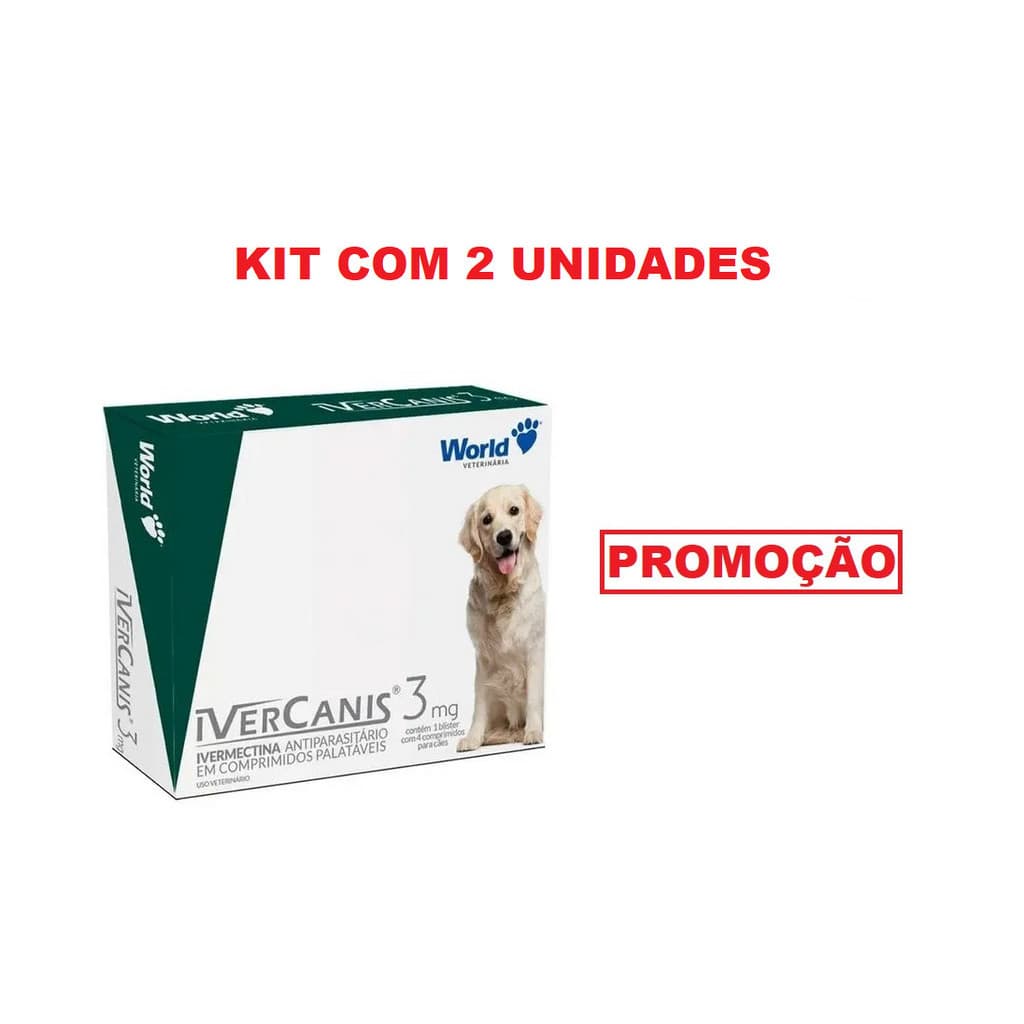Kit 2 Unidades Remédio Para Carrapato, Pulga e Sarna Ivercanis 3mg 4 Comprimidos World