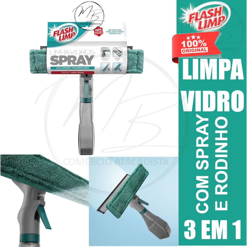 Limpa Vidros Spray Com Rodinho Emborrachado FLP6384 - Flash Limp