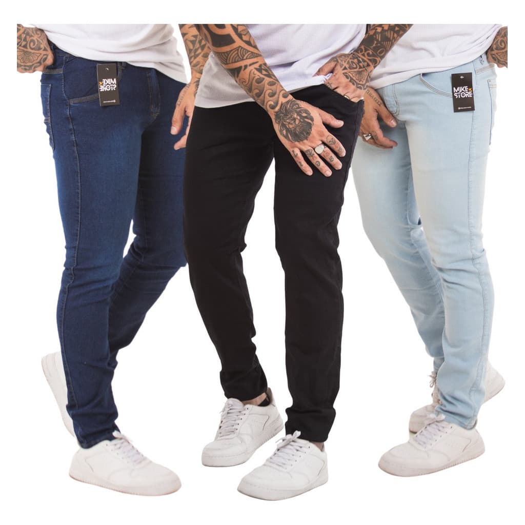 Kit 3 Calça Jeans Masculina Skinny Com Lycra Estica Muito