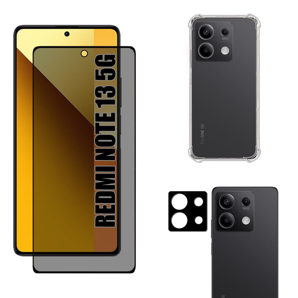Kit Para Redmi Note 13 5g | Película de Privacidade 3D - Capa Anti Shock - Película da Câmera 3D