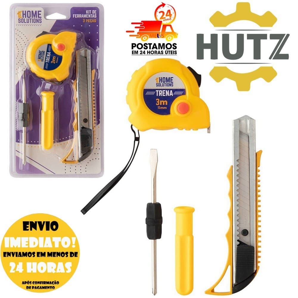 Kit Ferramenta 4 Peças Com Trena Estilete Chave de Fenda e Philips Hutz