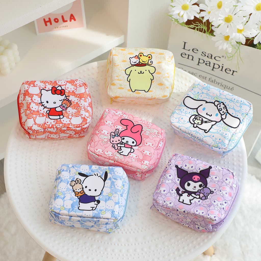 Cartoon Kuromi Melody Cinnamorolln Bolsa De Armazenamento De Guardanapo Sanitário Maquiagem Portátil De Grande Capacidad