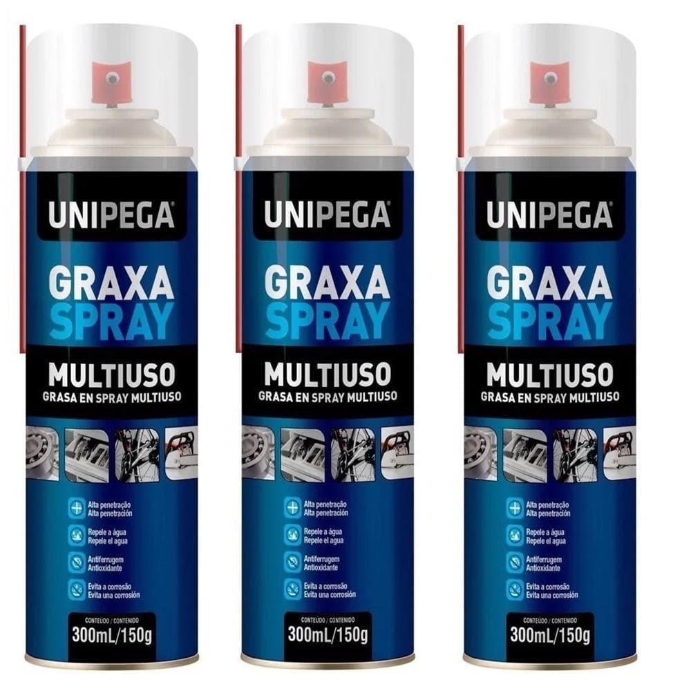 3 pç Graxa Spray Multiuso 300ml Unipega