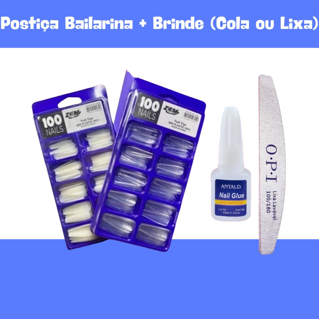 KIT 100 UNHAS POSTIÇAS BAILARINA NATURAL REALISTA + BRINDE ESPECIAL!