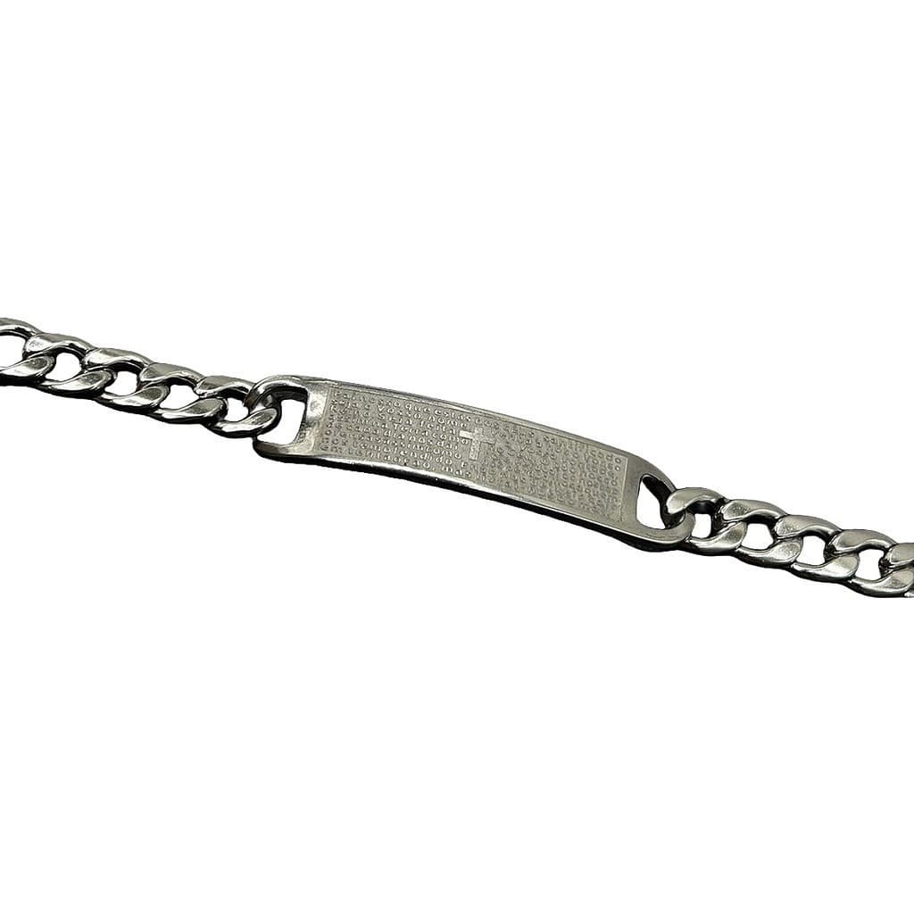 Pulseira Prata Com Placa Oração Pai Nosso Aço Inoxdável 316L Moda Masculina