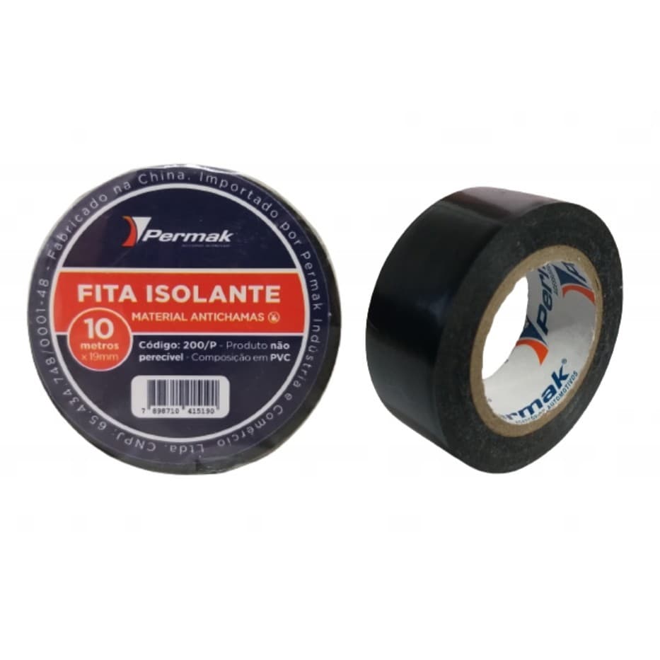 Fita Isolante Antichama rolo 10 Metros Fita Preta 2 unidade