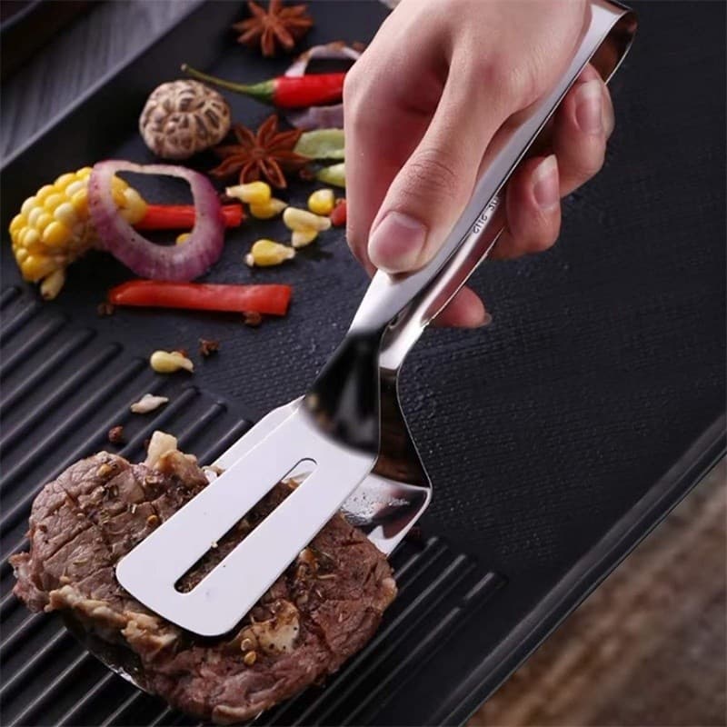 Pinça De Aço Inoxidável Para Fritar Bife Multifuncional Churrasco Espátula Peixe Clipe Pão Ferramenta- KL-1010
