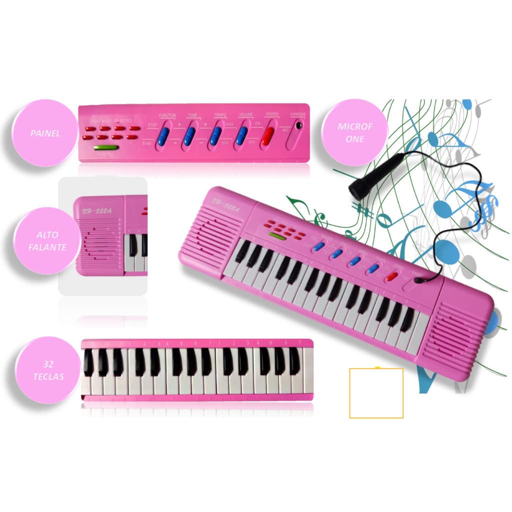 Teclado Piano Microfone Rosa menina Brinquedo musical Infantil