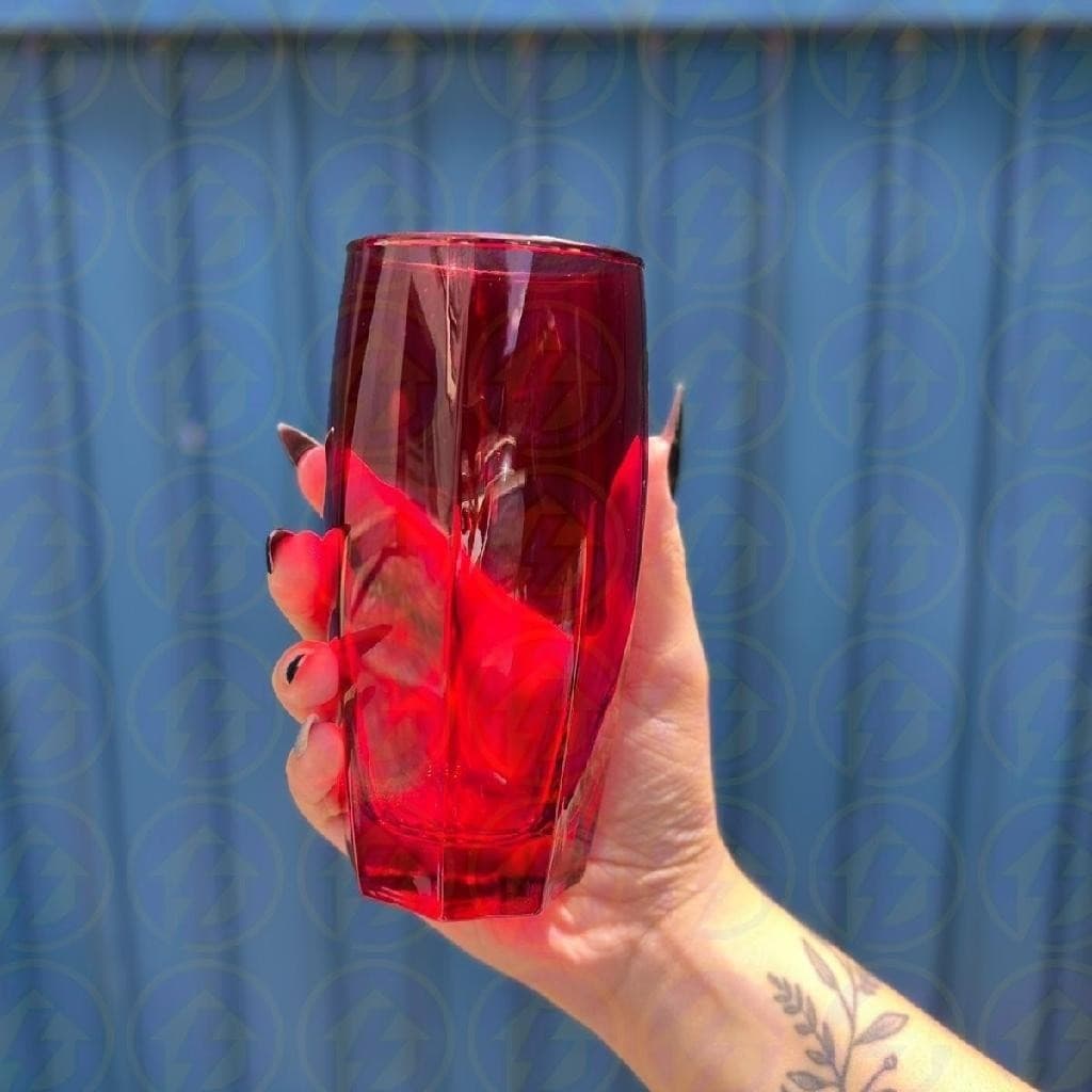 Jogo de 2 Copos de Vidro 370ML Vermelho Buffet Bar Suco Água