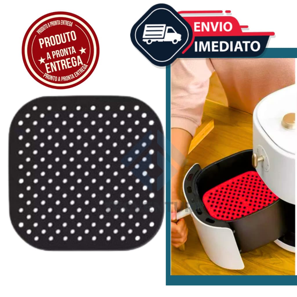 Tapete de Silicone Quadrado 21cm – Acessório Antiaderente para Air Fryer