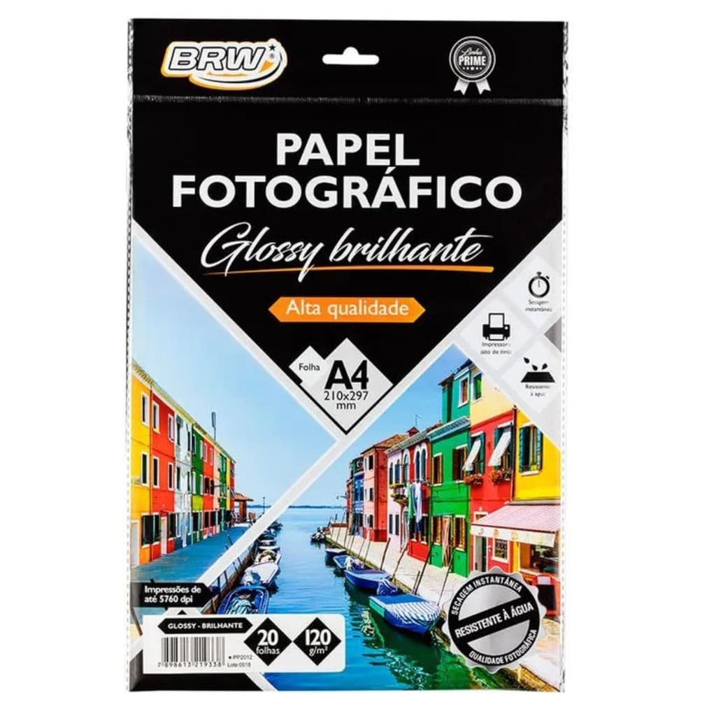 PAPEL FOTOGRAFICO IMPRESSÃO DE ALTA QUALIDADE GLOSSY BRILHANTE 180G A4 50 FOLHAS - BRW