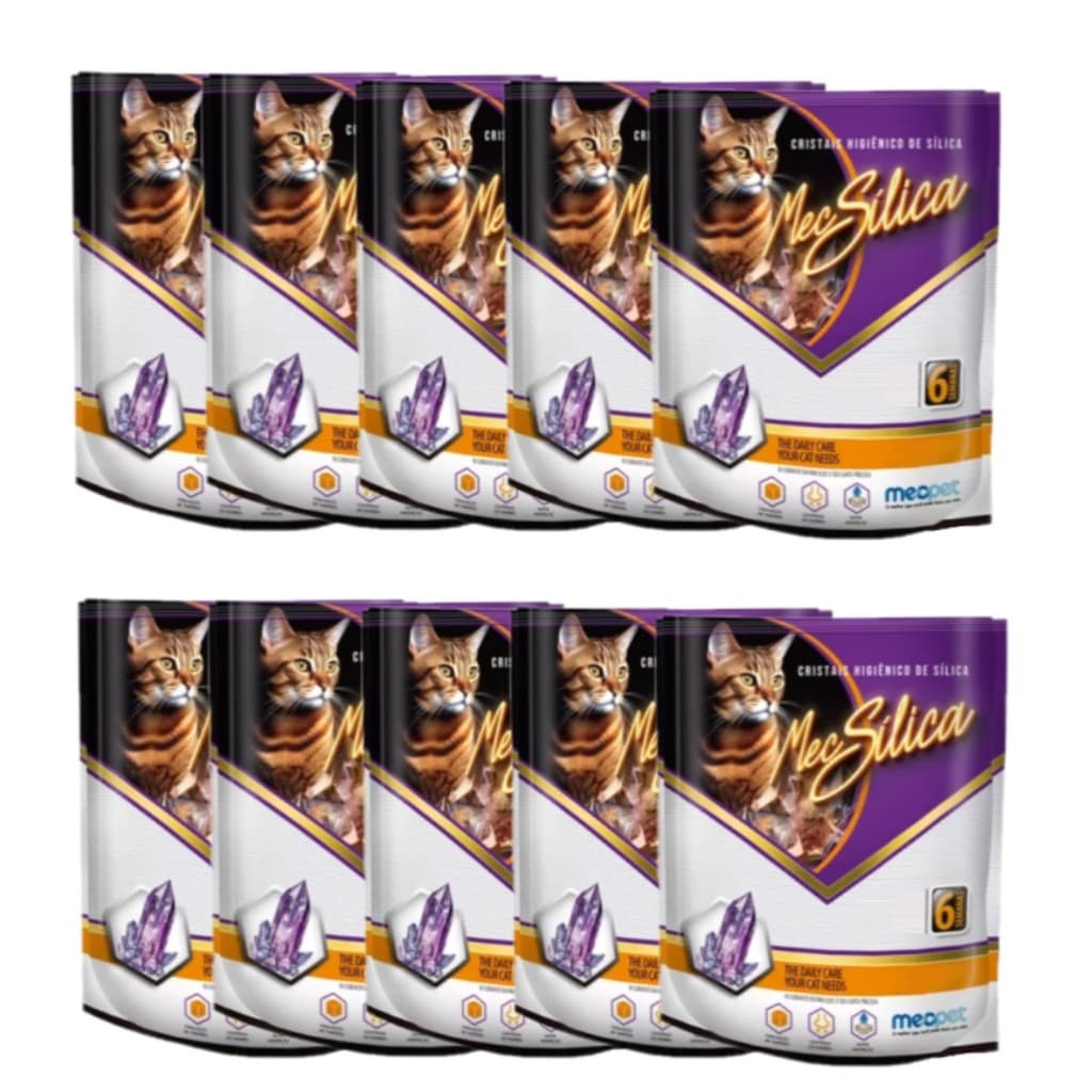 Kit 10 Sílica Gel Areia Sanitária Para Gatos Pet Mec Silica 1,2kg