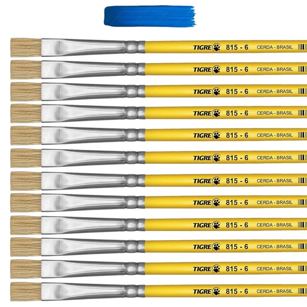 Kit Com 12 Pincéis Chato 815 - 6 Tigre ( Linha Amarela )