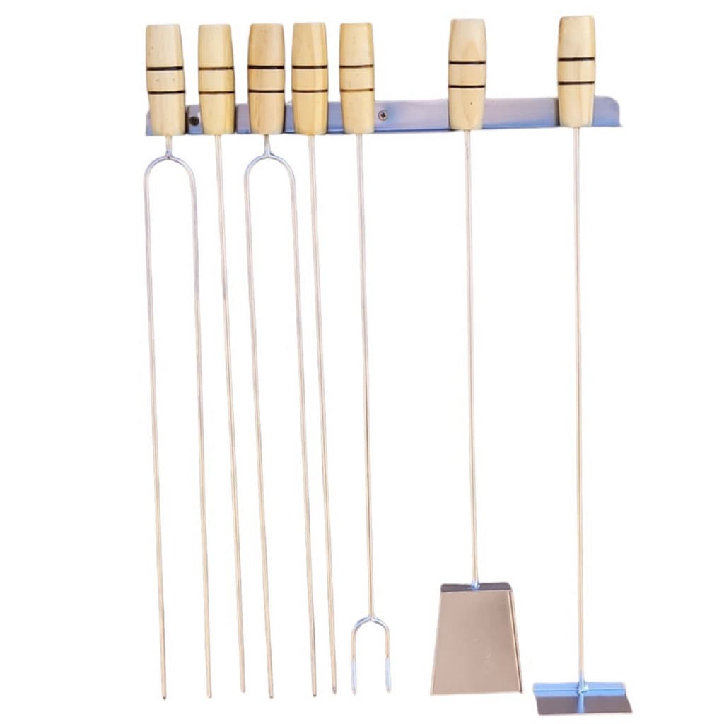 Kit Essencial - 4 Espetos, 1 Garfo, 1 Rastelo e 1 Pá de 49cm
