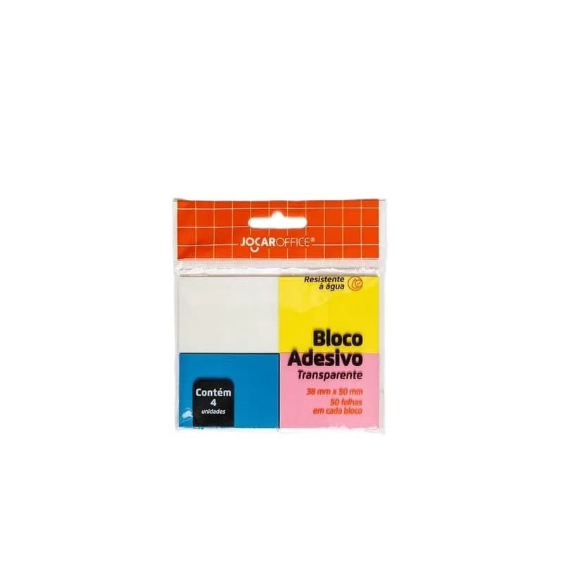Bloco Post It Notas Adesivas Transparentes 4 Cores | Escola | Escritório | Bloquinho | Anotações
