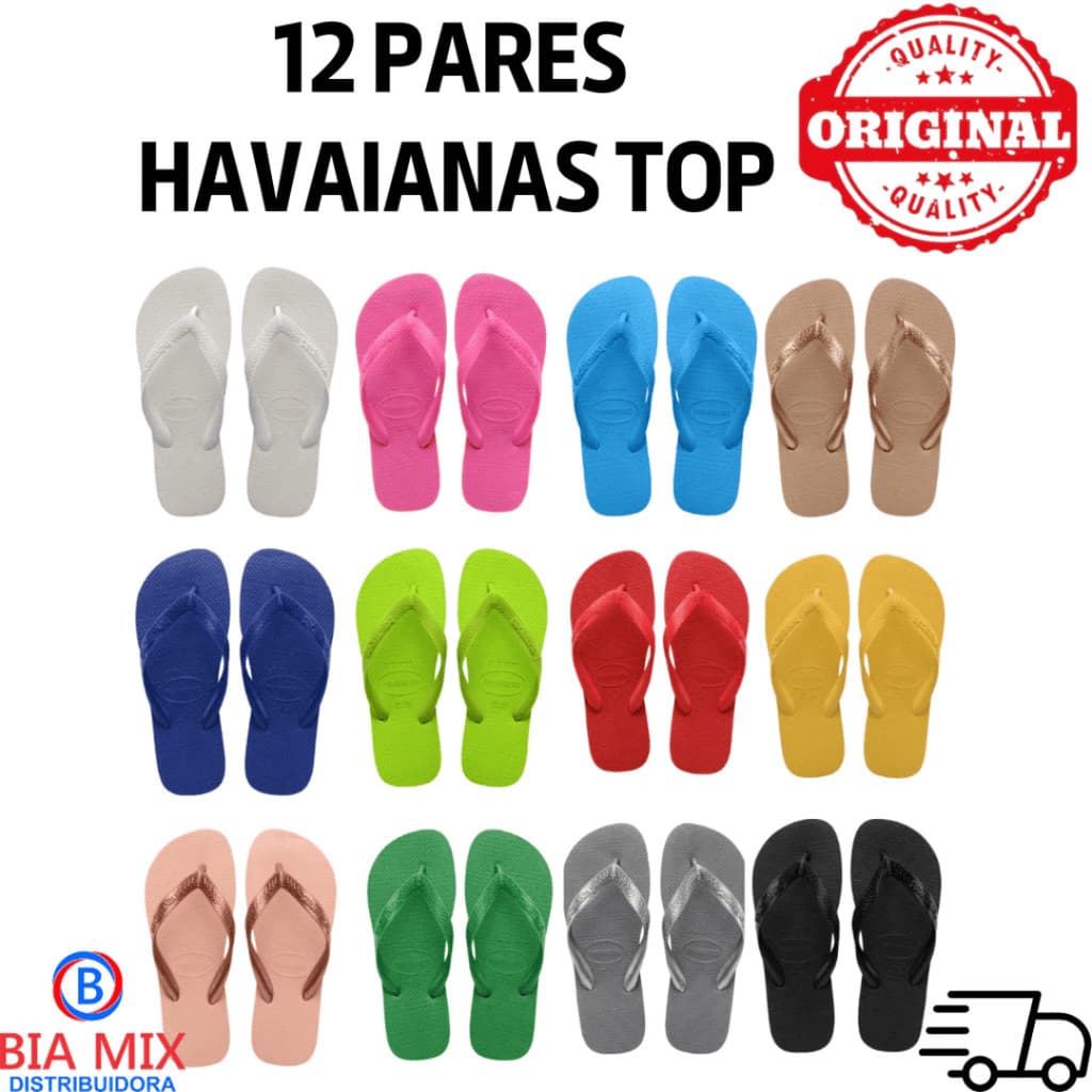 Chinelo unisess Havaianas 12 Pares Chinelos Top tradicional Havaianas Original colorida tira grossa.