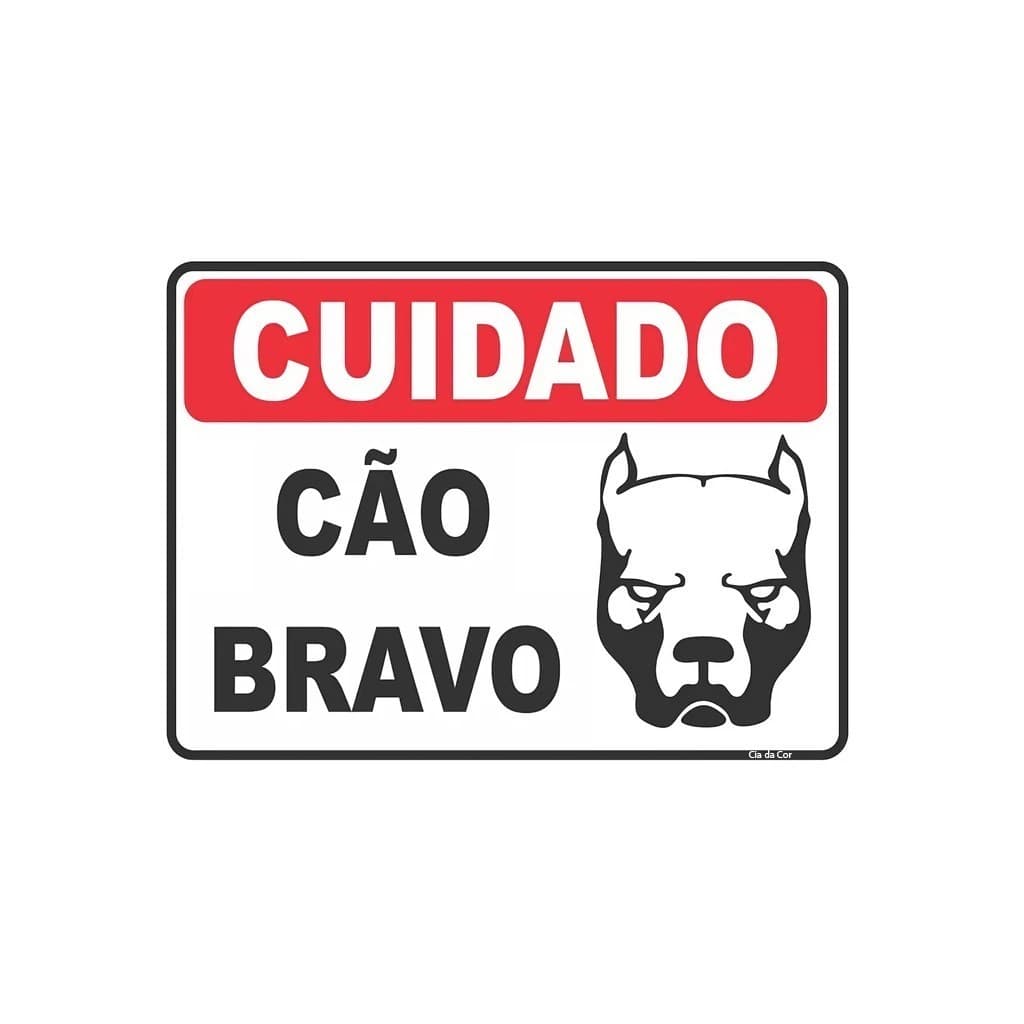 Placa Ilustrativa Cão Bravo Cuidado Animal Cachorro Portão Porta Grade Grande