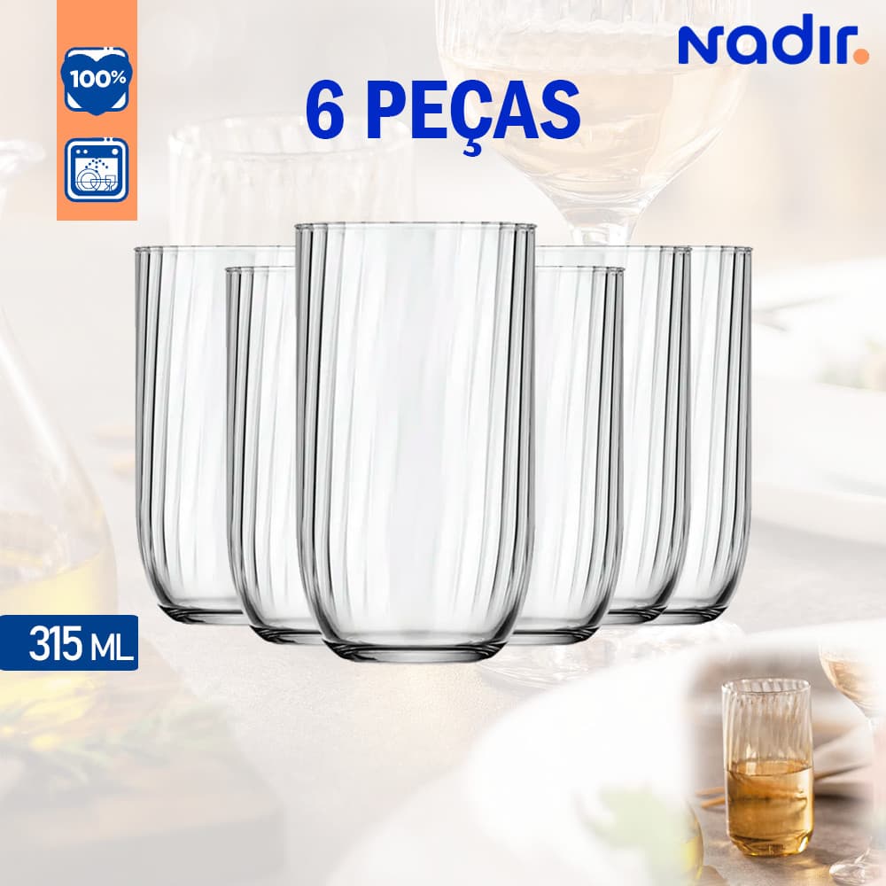 kit jogo de Copos de vidro Long Drink Fiore Nadir 315ml 6 unidades copo de drink e bebida