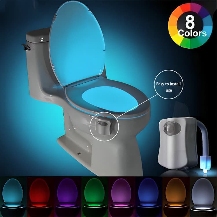 Kit 2 Luzes LED para Vaso Sanitário com Sensor de Movimento 8 Cores Iluminação Noturna