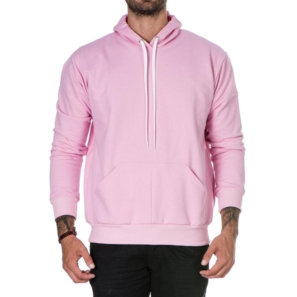 Blusa Moletom Casaco Liso Masculino Com Bolso e Capuz Ajustável Canguru Modelo Descontraído Inverno