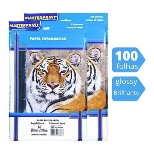 Papel Fotográfico A4 Glossy Premium Brilho 230g 100 Folhas Masterprint