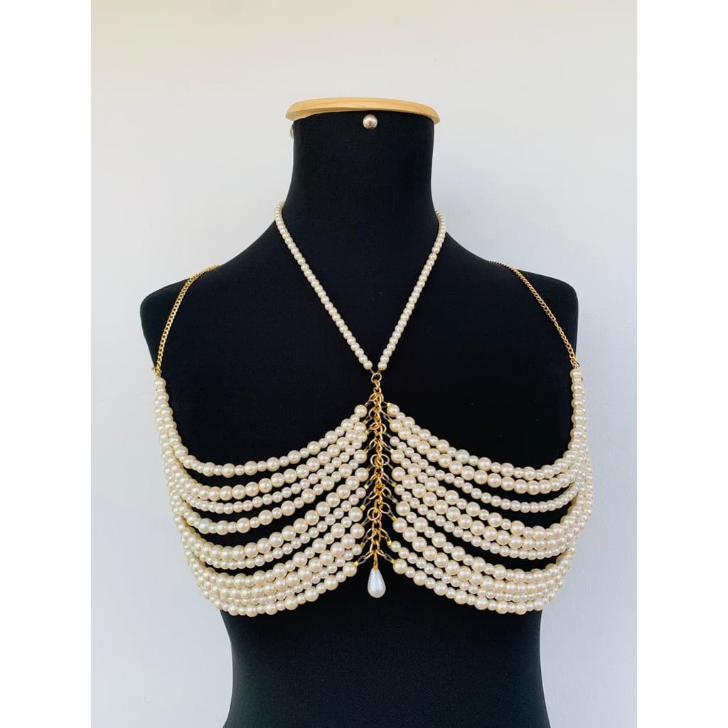 Bodychain borychain Sutiã de pérolas banhado a ouro e prata