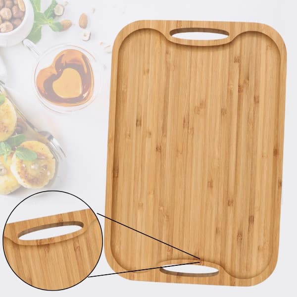 Bandeja De Bambu Com Alça Resistente Petisqueira Para Servir