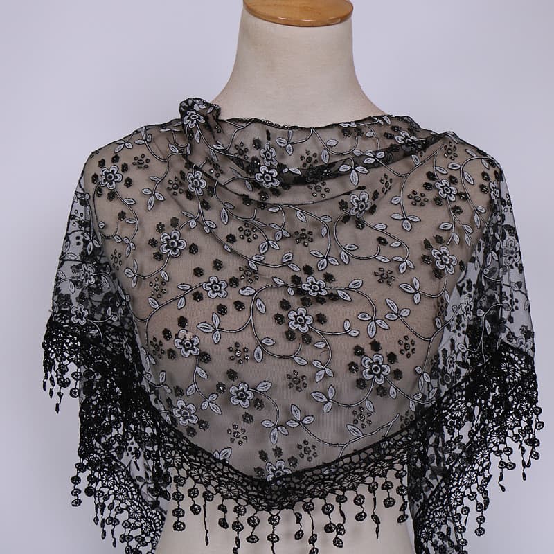 Lenço De Moda Tassel De Renda Triângulo De Mulher Oco Floral Tamanho Grande Elegante Shawls
