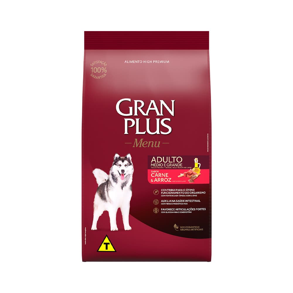 GRANPLUS MENU CAO ADULTO MEDIO GRANDE CARNE E ARROZ 15KG