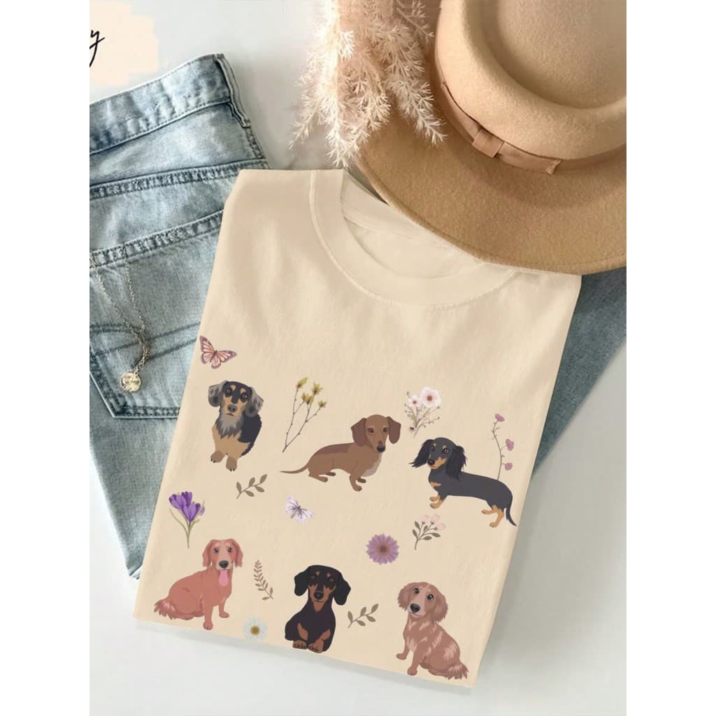 Camiseta Feminina de Gola Redonda de Manga Curta com Estampa de Animal, Simples, Casual para Uso Diário