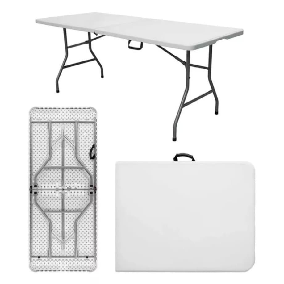 Mesa dobravel grande vira maleta com alça portatil 1,80m camping uso diverso
