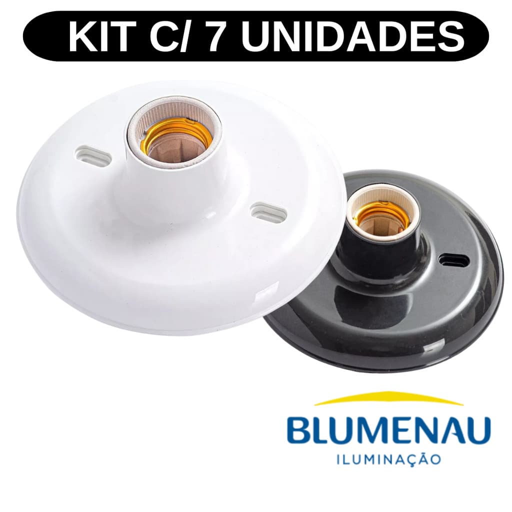 Kit 7 Plafonier Plafon Teto Branco Preto 100w E-27 Bocal Porcelana Blumenau