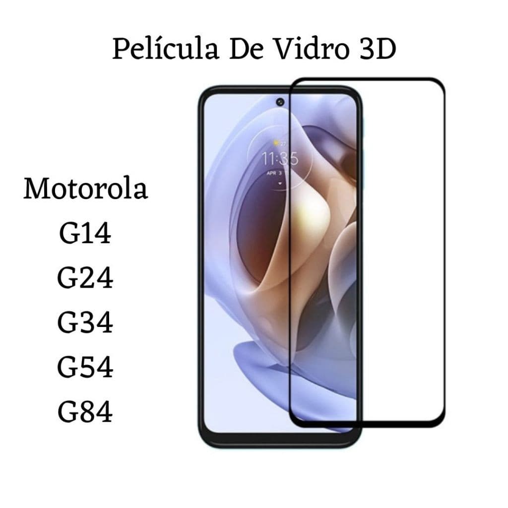 Película de Vidro 3D Motorola Moto G14 / G24 / G34 / G54 / G84 Vidro Temperado