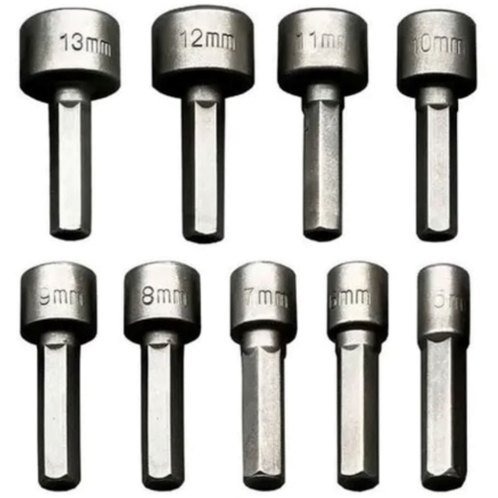 Jogo Soquetes Bits Sextavado Profissional Kit 9Pçs Aço 1/4 Furadeira Parafusadeira Compativel Makita