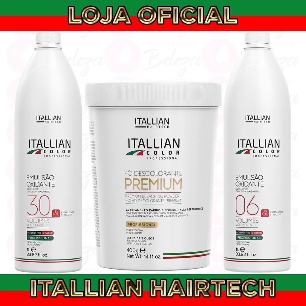 Pó Descolorante Premium Itallian Color + Ox 30v + Ox 6v